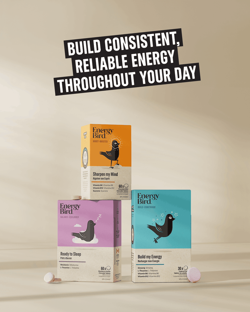 Energy Bird's Foundation Builder System featuring products Build my Energy, Sharpen my Mind and Ready to Sleep