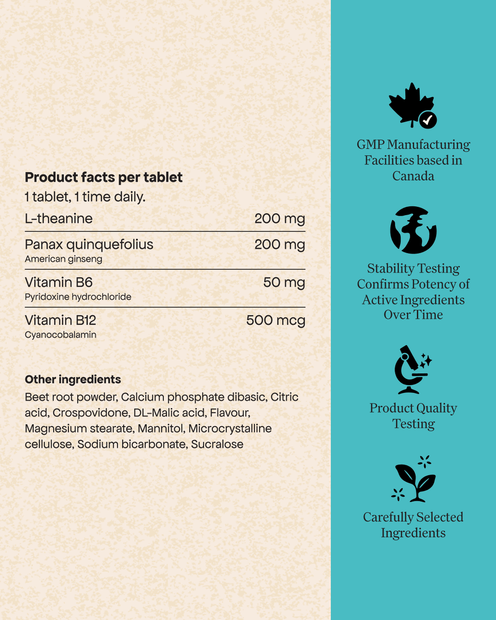 Product label with ingredient list and manufacturing details