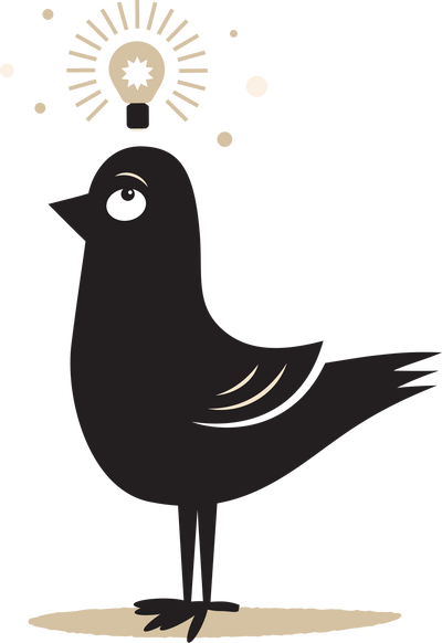 Energy bird thinking with lightbulb above head