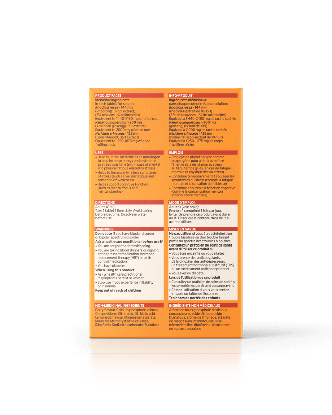 Energy Bird Boost My Energy Tablets back of package with nutritional information