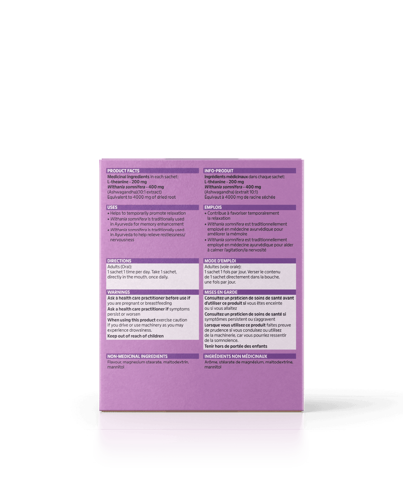 Energy Bird Calm my Mind back of package nutritional information.