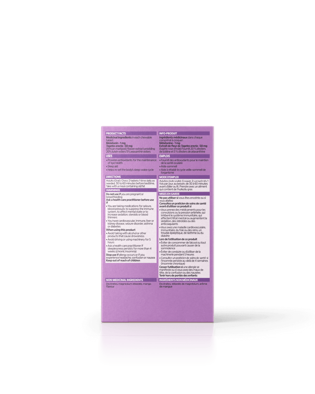 Energy Bird Disconnect and Sleep back of package nutritional information
