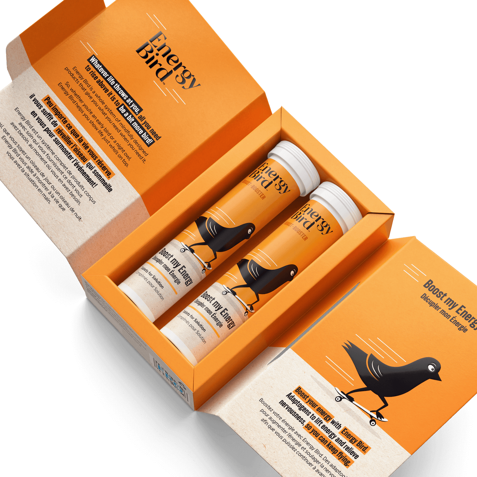 Energy Bird Boost My Energy Tablets opened with product and internal packaging visible