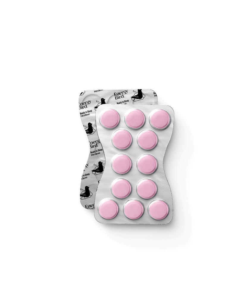 Energy Bird's Ready to Sleep Supplement tablets in packaging. 