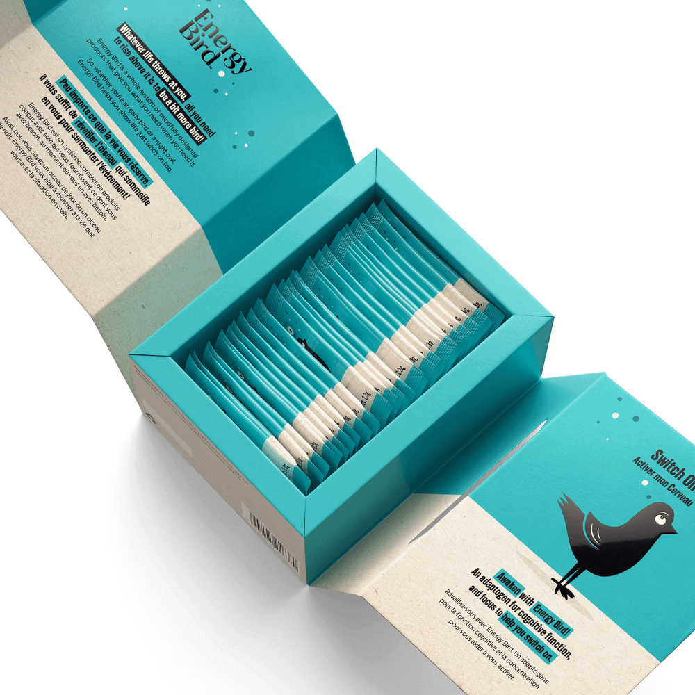 Boîte Activer mon cerveau par Energy Bird ouverte