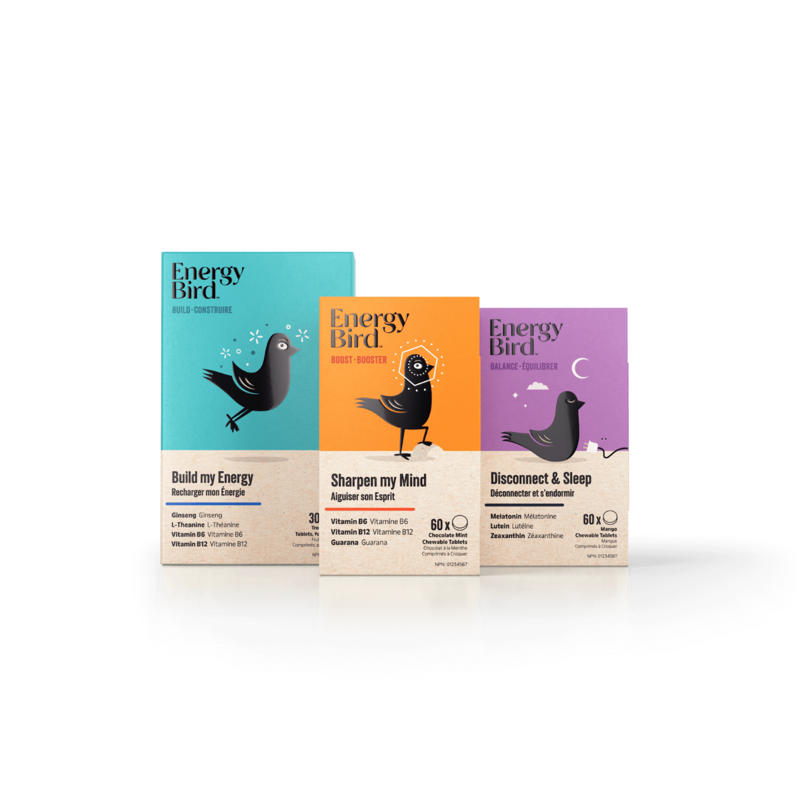 Energy Bird's Body Support System featuring products Build my Energy, Sharpen my Mind and Disconnect & Sleep