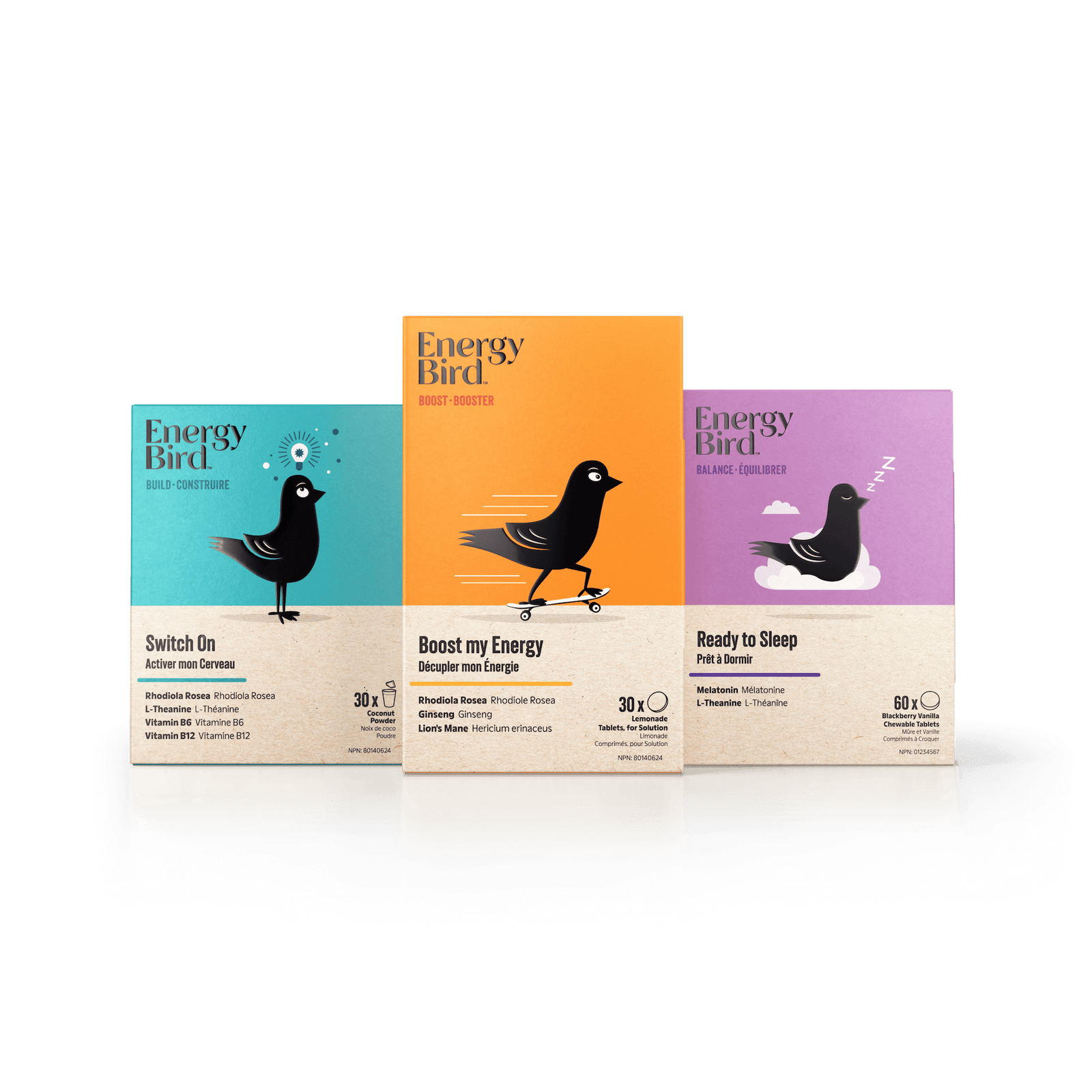 Energy Bird's Physical Vitality System featuring products Switch On, Boost my Energy and Ready to Sleep