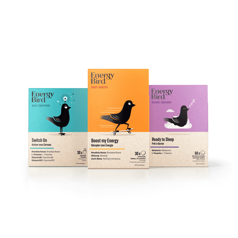 Energy Bird's Physical Vitality System featuring products Switch On, Boost my Energy and Ready to Sleep