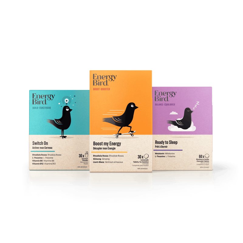 Energy Bird's Physical Vitality System featuring products Switch On, Boost my Energy and Ready to Sleep