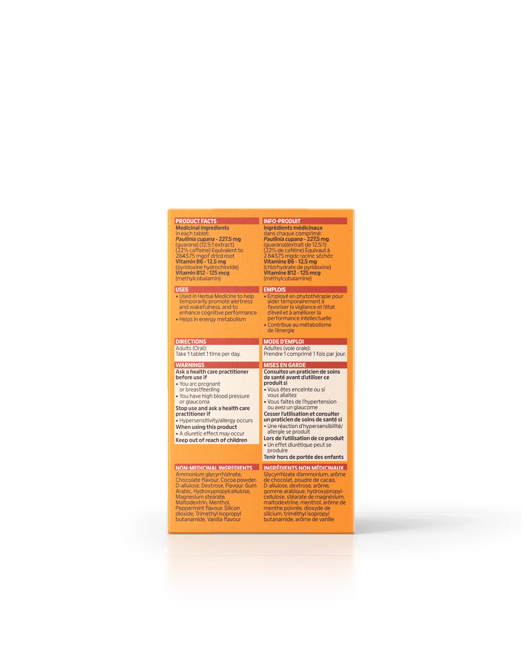 Energy Bird Feel Sexy supplement back of package with nutritional information.