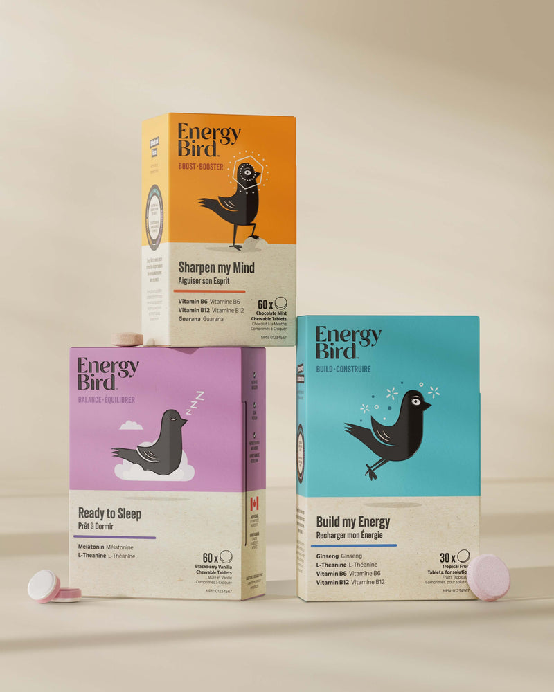 Energy Bird's Foundation Builder System featuring products Build my Energy, Sharpen my Mind and Ready to Sleep