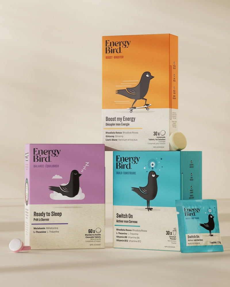 Energy Bird's Physical Vitality System featuring products Switch On, Boost my Energy and Ready to Sleep