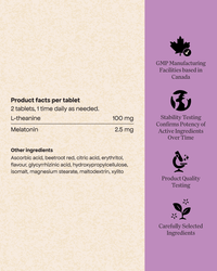 Chaque comprimé Prêt à dormir par Energy Bird contient 100 mg de L-théanine et 2