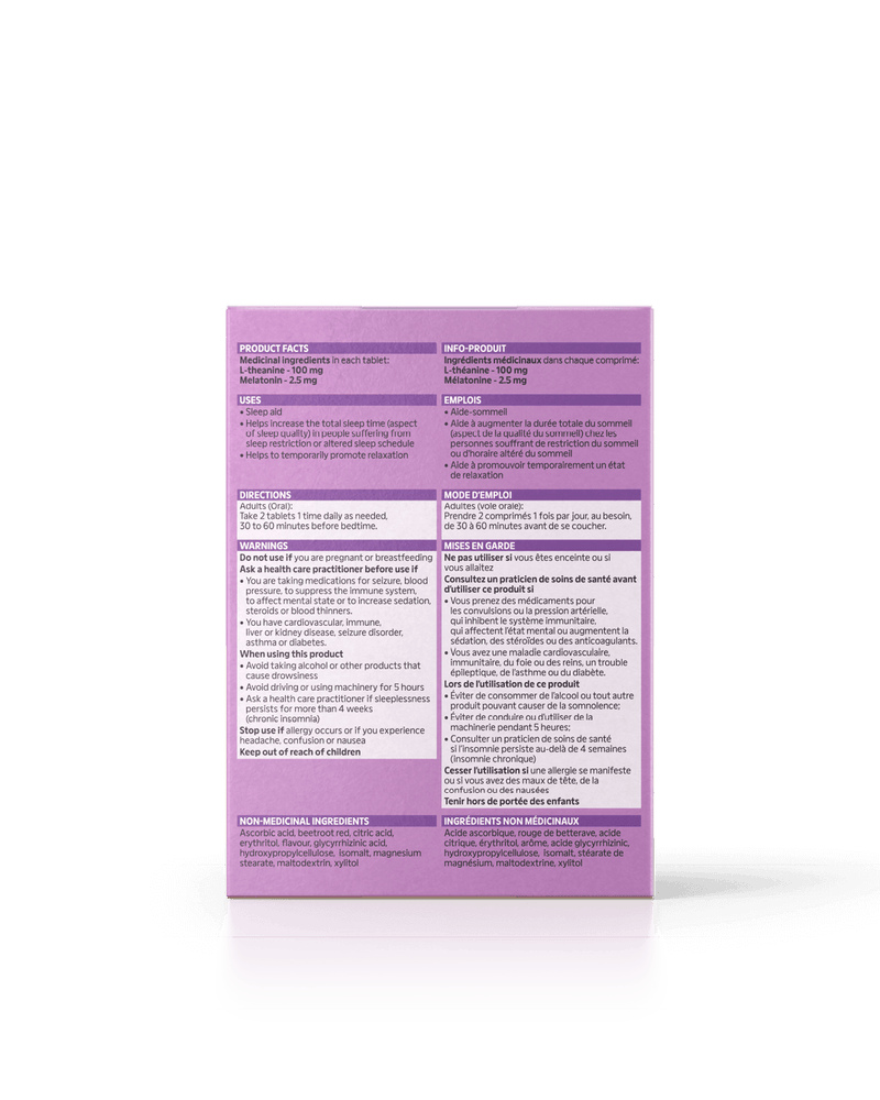 Energy Bird Ready to Sleep Back of Package information.