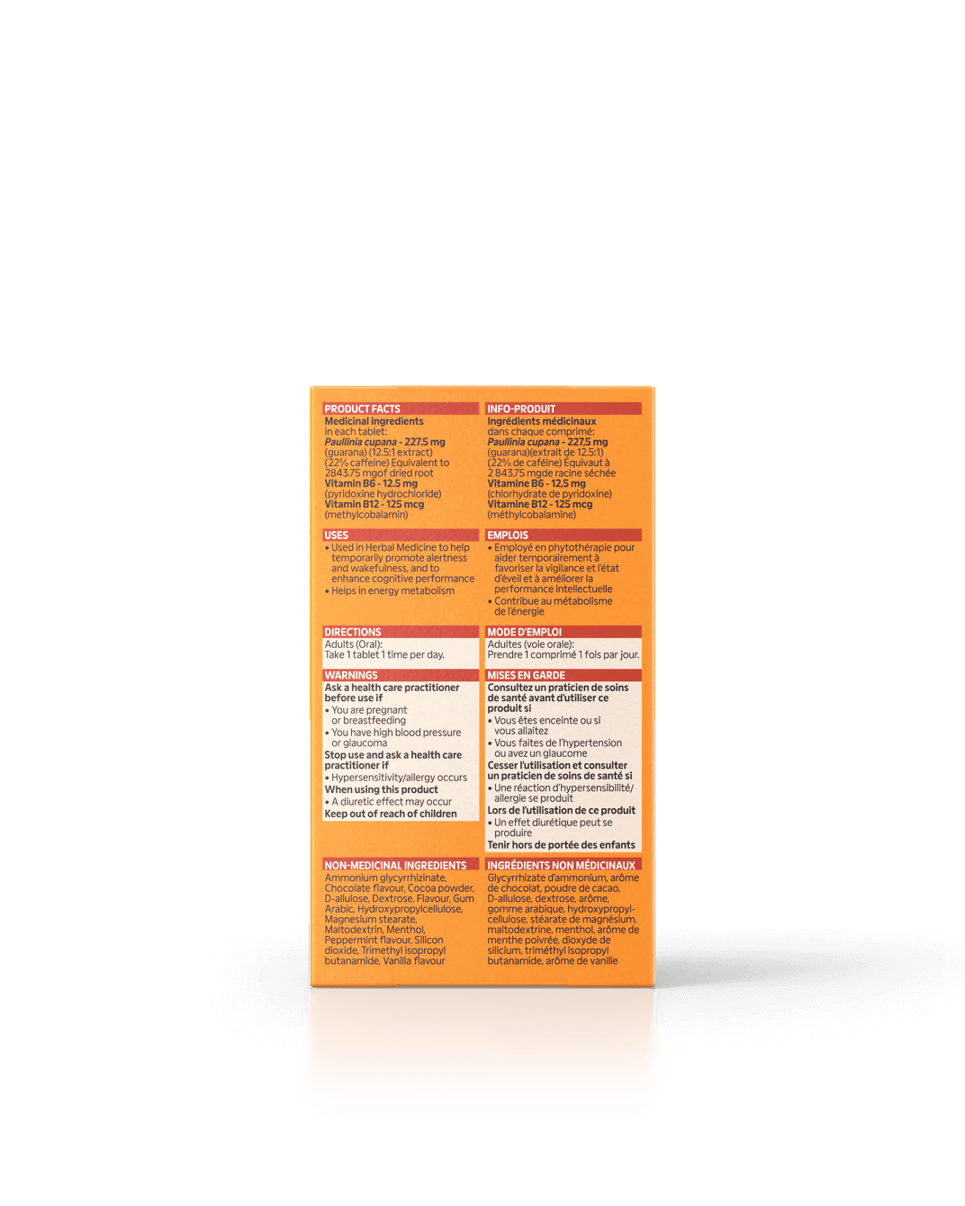 Energy Bird Sharpen My Mind back of package with nutritional information