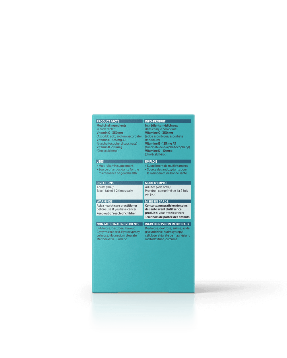 Dos de l'emballage Me protéger par Energy Bird avec informations nutritionnelles