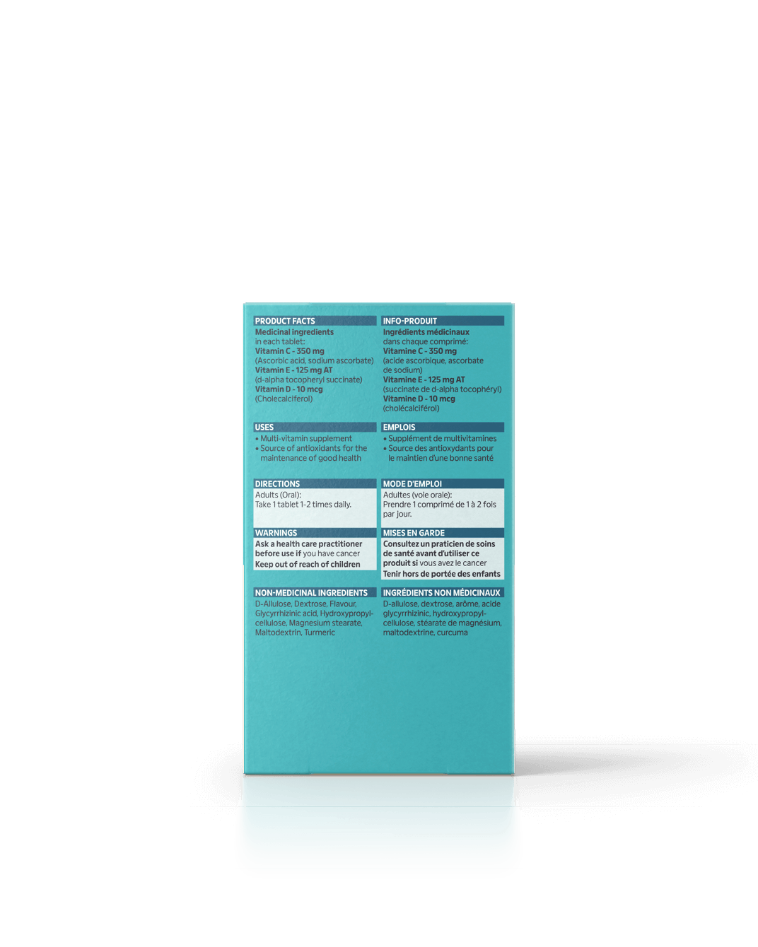 Energy Bird Shield Up back of package with nutritional information