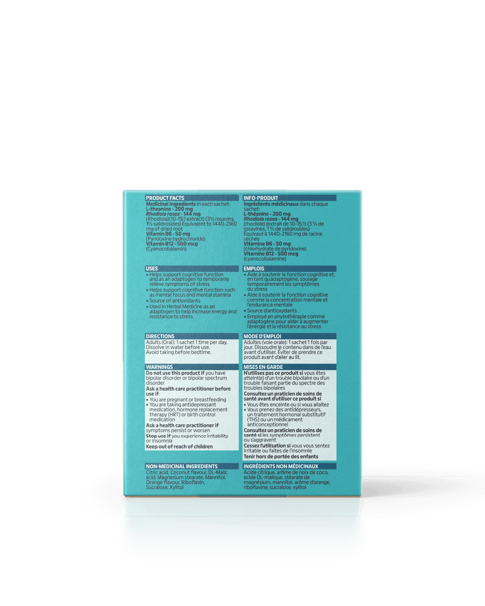 Dos de l'emballage Activer mon cerveau par Energy Bird avec informations nutritionnelles