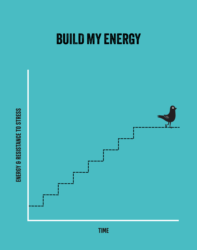 Line graph that shows a stead increase of energy & resistance to stress over time